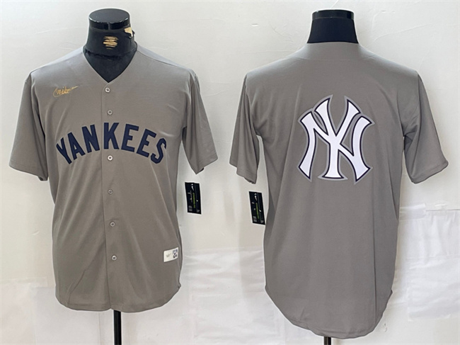 Men's New York Yankees Grey Team Big Logo Cool Base Stitched Baseball Jersey